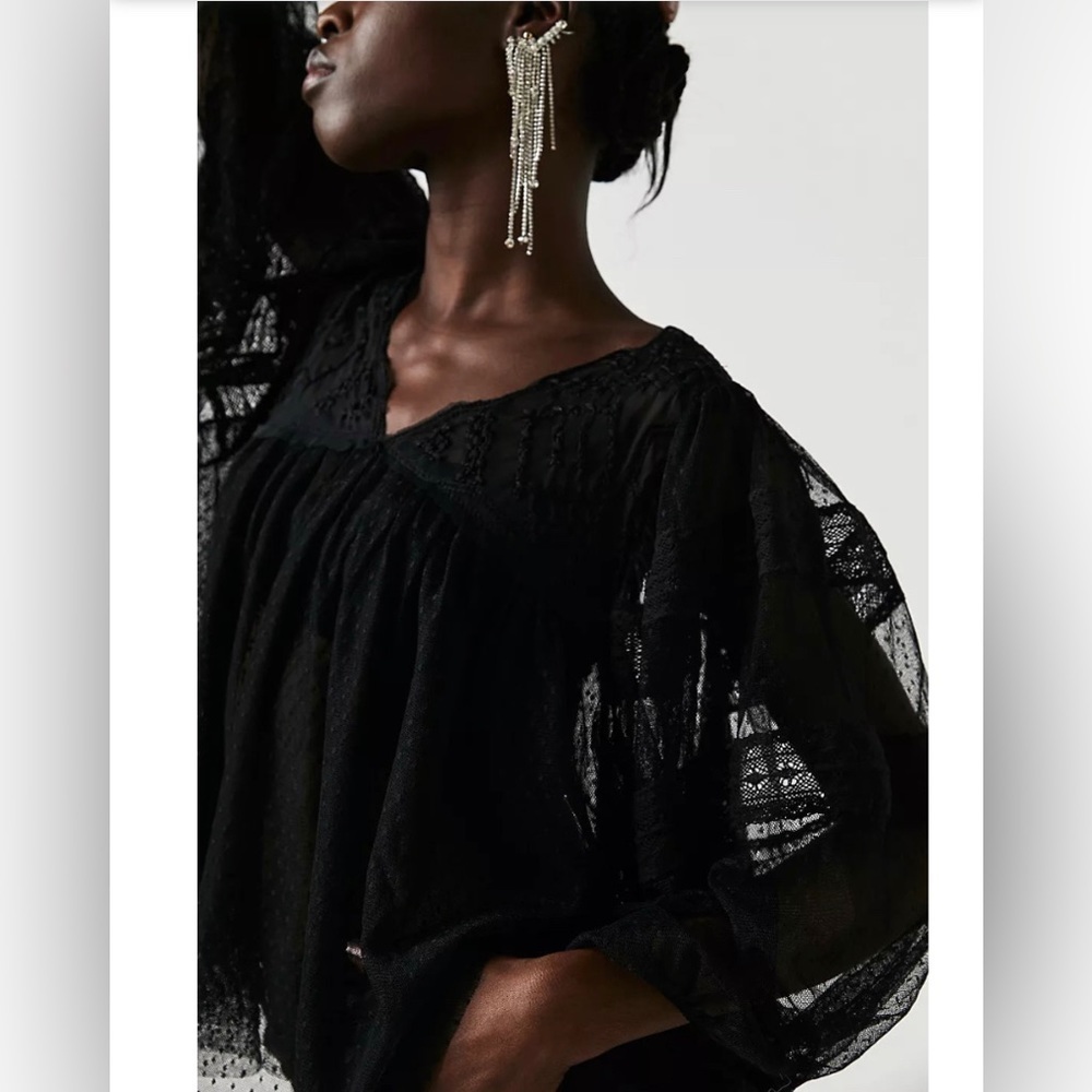 Free People NWOT True Candy Mesh Top Black - Picture 3 of 16